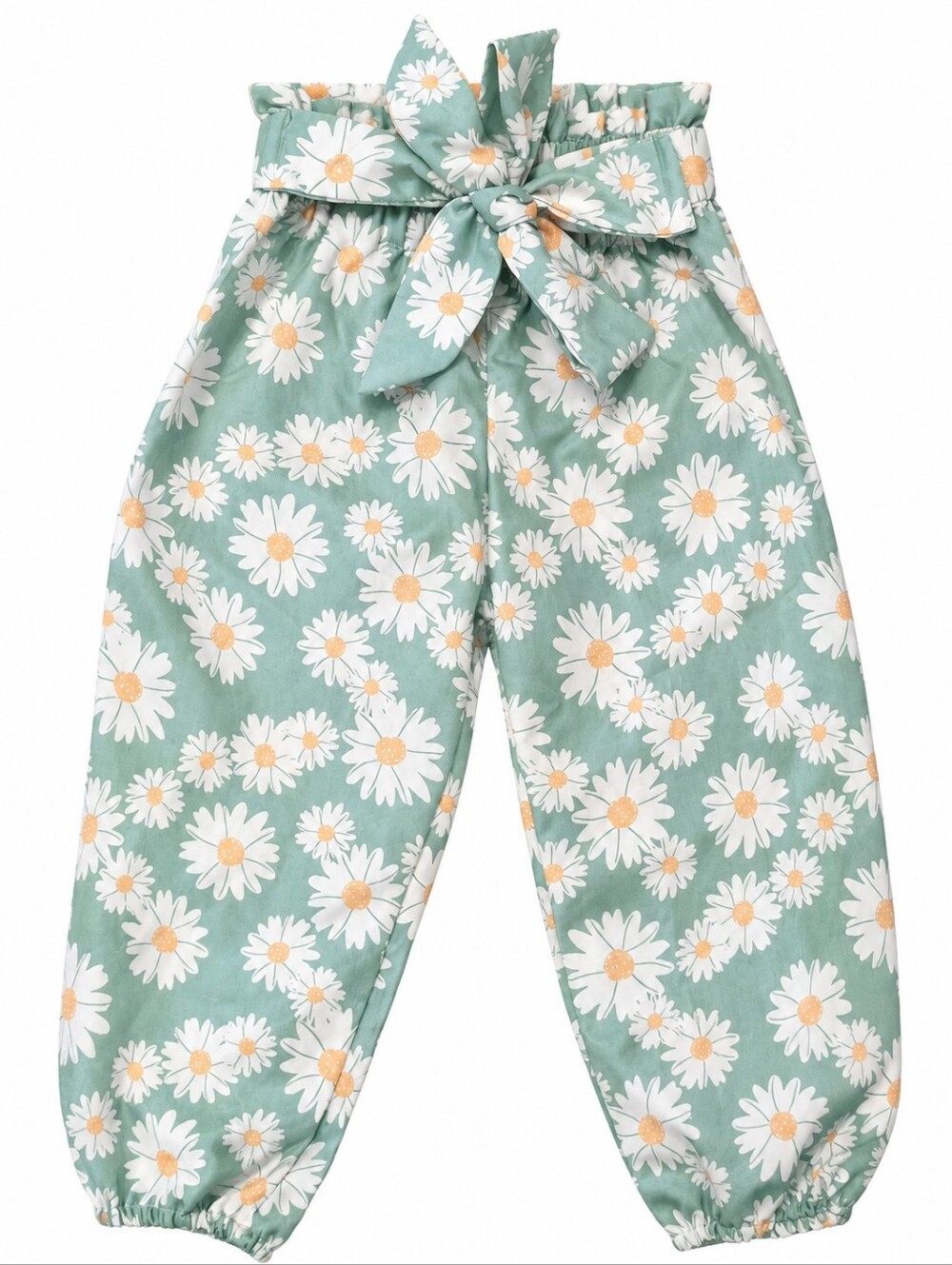 Baby Girl 9-12m Green White Daisy Pants With Bow